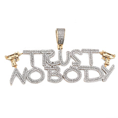 10k Yellow Gold 1.1CTW Natural Diamond "Trust Nobody" Gun Pendant 7.1gms Charm