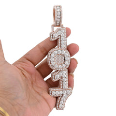 Mens Silver Moissanite Custom Dropdown "1017" Charm 71.6gm Hip Hop Pendant