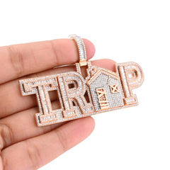 10k Rose Gold Trap House Custom Pendant 4.03 CTW Round/Baguette Charm 28.7gm