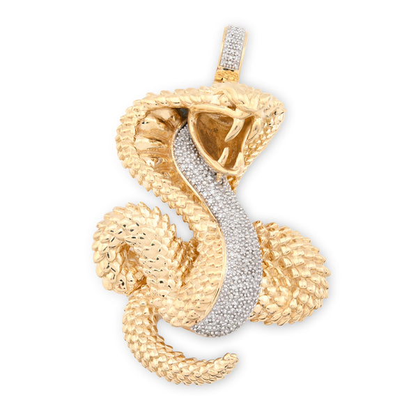 Fine 10k Yellow Gold 0.50CTW Natural Round Diamond Cobra Pendant 33gm Mens Charm