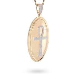 10k Yellow Gold 0.65CTW Natural Diamond Oval Ankh Cross Pendant 15.6g Mens Charm
