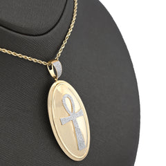 10k Yellow Gold 0.65CTW Natural Diamond Oval Ankh Cross Pendant 15.6g Mens Charm