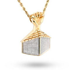 10k Yellow Gold 1.1CTW Natural Diamond House Shape Pendant Close Fist 6.9g Charm