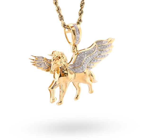 10k Yellow Gold 0.2CTW Natural Diamond Winged Horse Mens Pendant 7.7gms Charm