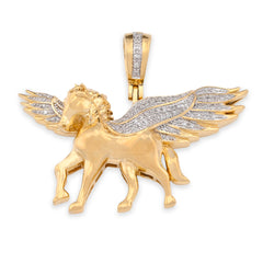 10k Yellow Gold 0.2CTW Natural Diamond Winged Horse Mens Pendant 7.7gms Charm