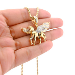 10k Yellow Gold 0.2CTW Natural Diamond Winged Horse Mens Pendant 7.7gms Charm