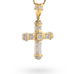 10k Yellow Gold Princess Cut/Round 5CT Natural Diamond Cross Pendant 16.7g Charm