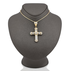 10k Yellow Gold Princess Cut/Round 5CT Natural Diamond Cross Pendant 16.7g Charm