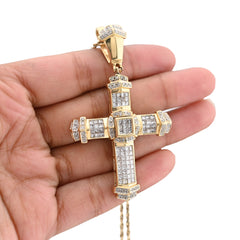 10k Yellow Gold Princess Cut/Round 5CT Natural Diamond Cross Pendant 16.7g Charm
