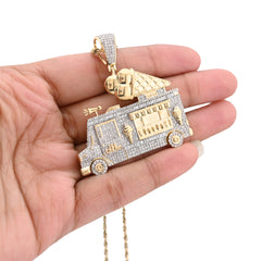 10k Yellow Gold 1.8 CTW Natural Diamond Ice Cream Truck Men Charm 16gms Pendant