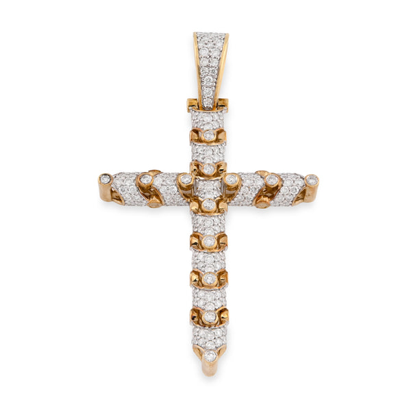 10k Yellow Gold Segmented Cross Pendant 2.8CTW Natural Diamond Mens 9.8gms Charm