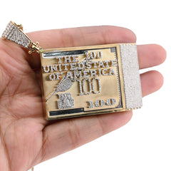 10k Yellow Gold "USA 100$" Bill 3.5CTW Natural Diamond Mens Charm 36.5gm Pendant