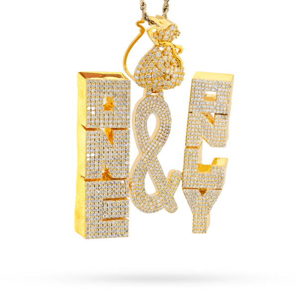 10k Yellow Gold "ONE & ONLY" Money Bag Pendant 8CTW Natural Diamond 43.7gm Charm