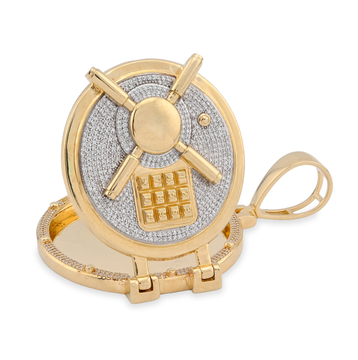 10k Yellow Gold 1.2CT Natural Diamond Vault Door Picture Pendant Men 16.3g Charm