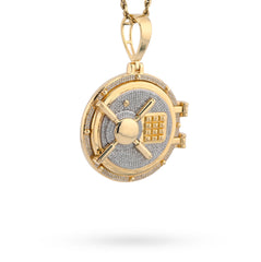 10k Yellow Gold 1.2CT Natural Diamond Vault Door Picture Pendant Men 16.3g Charm