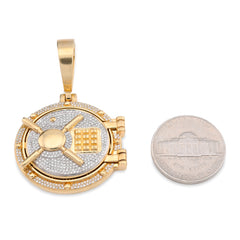 10k Yellow Gold Vault Door Memory Pendant 0.6CTW Natural Diamond Mens 12gm Charm