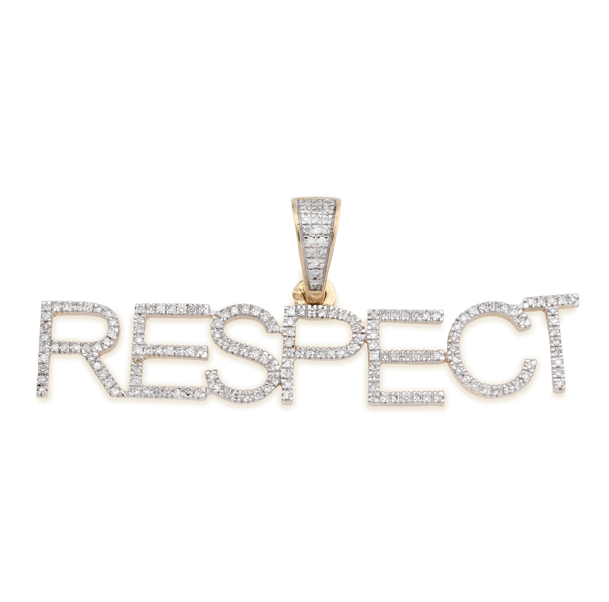 10k Yellow Gold "RESPECT" 0.38CTW Natural Diamond Mens Pendant 3.7gms ICED Charm