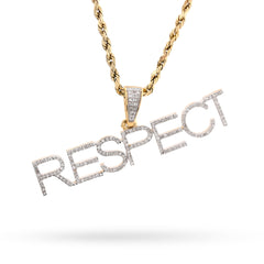 10k Yellow Gold "RESPECT" 0.38CTW Natural Diamond Mens Pendant 3.7gms ICED Charm