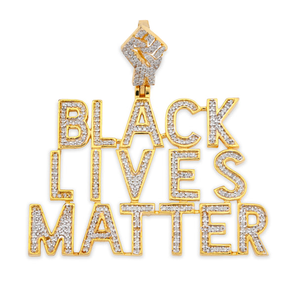 10k Yellow Gold 1.65CTW Natural Diamond "BLACK LIVES MATTER" Mens Pendant 11.7gm
