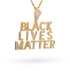 10k Yellow Gold 1.65CTW Natural Diamond "BLACK LIVES MATTER" Mens Pendant 11.7gm