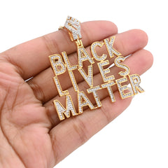 10k Yellow Gold 1.65CTW Natural Diamond "BLACK LIVES MATTER" Mens Pendant 11.7gm