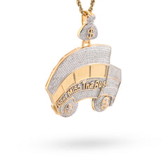 10k Yellow Gold "Don't Miss Tha Bus" Pendant 2.5CT Natural Diamond 12.6g Pendant