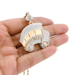 10k Yellow Gold "Don't Miss Tha Bus" Pendant 2.5CT Natural Diamond 12.6g Pendant