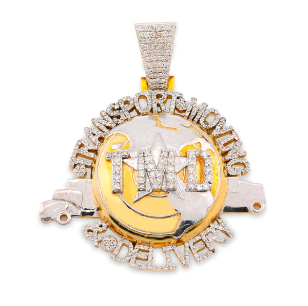 10k Yellow Gold TMD Globe Truck 2 CTW Natural Diamond Charm 28.9gms Mens Pendant