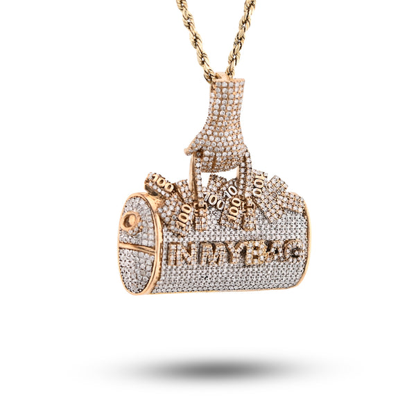 10k Yellow Gold 5CTW Natural Diamond "IN MY BAG" Hand Bail Pendant 18.1gm Charm