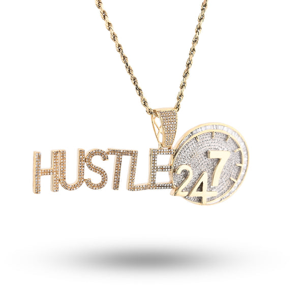 10k Yellow Gold 2CTW Natural Round/Baguette Diamond "HUSTLE 24/7" 15.1gms Charm