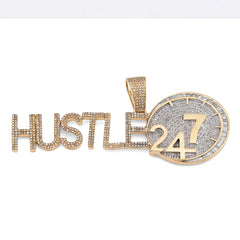 10k Yellow Gold 2CTW Natural Round/Baguette Diamond "HUSTLE 24/7" 15.1gms Charm
