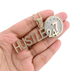 10k Yellow Gold 2CTW Natural Round/Baguette Diamond "HUSTLE 24/7" 15.1gms Charm