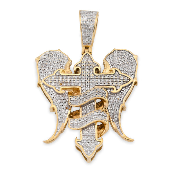 10k Yellow Gold Cross w/ Angel Wings 0.83CTW Natural Diamond Charm 10.2g Pendant