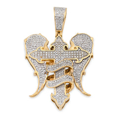 10k Yellow Gold Cross w/ Angel Wings 0.83CTW Natural Diamond Charm 10.2g Pendant