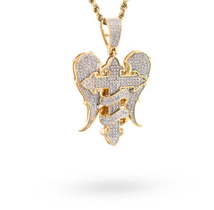 10k Yellow Gold Cross w/ Angel Wings 0.83CTW Natural Diamond Charm 10.2g Pendant