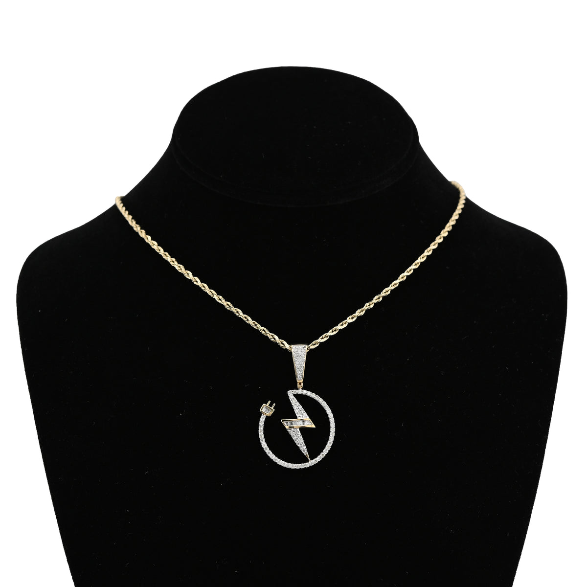 10k Yellow Gold 3/4CT Natural Round/Baguette Diamond Lightning Bolt 3.6g Pendant