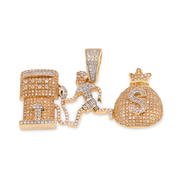 10k Yellow Gold 0.86CTW Natural Diamond Gas Pump Money Bag Pendant 10.4gms Charm