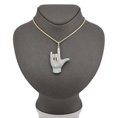 10k Yellow Gold "I LOVE YOU" Hand Sign 3.05CTW Natural Diamond Men 13.1g Pendant