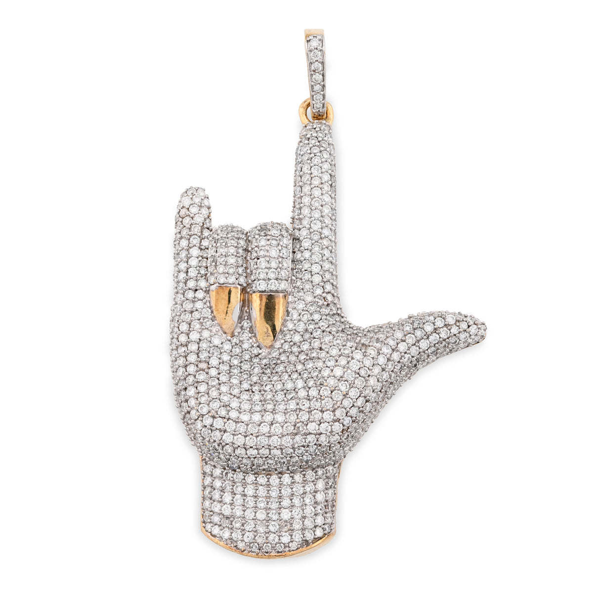 10k Yellow Gold "I LOVE YOU" Hand Sign 3.05CTW Natural Diamond Men 13.1g Pendant