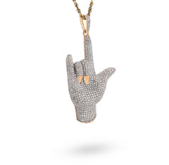10k Yellow Gold "I LOVE YOU" Hand Sign 3.05CTW Natural Diamond Men 13.1g Pendant