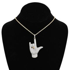 10k Yellow Gold "I LOVE YOU" Hand Sign 3.05CTW Natural Diamond Men 13.1g Pendant