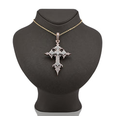 925 Rose Princess Cut Solitaire 7.83 CTW Lab Diamond Cross Pendant 37.6gms Charm