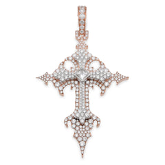 925 Rose Princess Cut Solitaire 7.83 CTW Lab Diamond Cross Pendant 37.6gms Charm