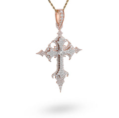 925 Rose Princess Cut Solitaire 7.83 CTW Lab Diamond Cross Pendant 37.6gms Charm