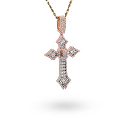 925 Sterling Silver Rose Cross Pendant 5.14CTW Lab Diamond Mens 14.8gm Charm