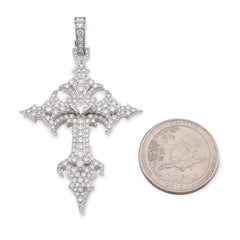 925 2.96CTW Lab Diamond Princess Cut Solitaire Cross Pendant Mens 12.9g Charm