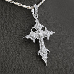 925 2.96CTW Lab Diamond Princess Cut Solitaire Cross Pendant Mens 12.9g Charm
