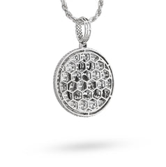10k White Gold 3.25CTW Natural Round/Baguette Diamond "Allah" Round Pendant Charm 11.3g