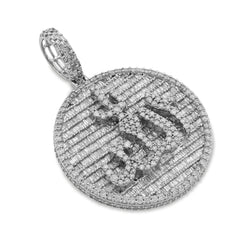 10k White Gold 3.25CTW Natural Round/Baguette Diamond "Allah" Round Pendant Charm 11.3g