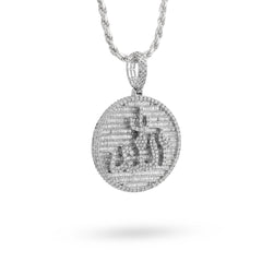 10k White Gold 3.25CTW Natural Round/Baguette Diamond "Allah" Round Pendant Charm 11.3g